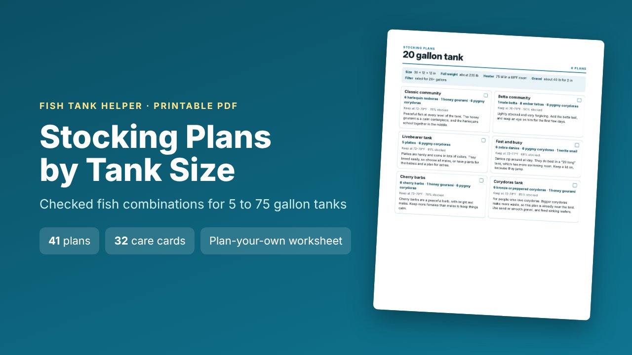 Stocking Plans by Tank Size printable, showing the 20 gallon tank page