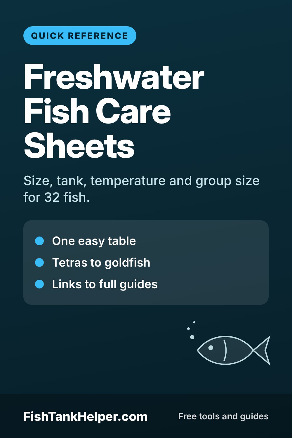 Pinterest pin for this guide: Freshwater Fish Care Sheets: Size, Tank, Temperature and Group Size
